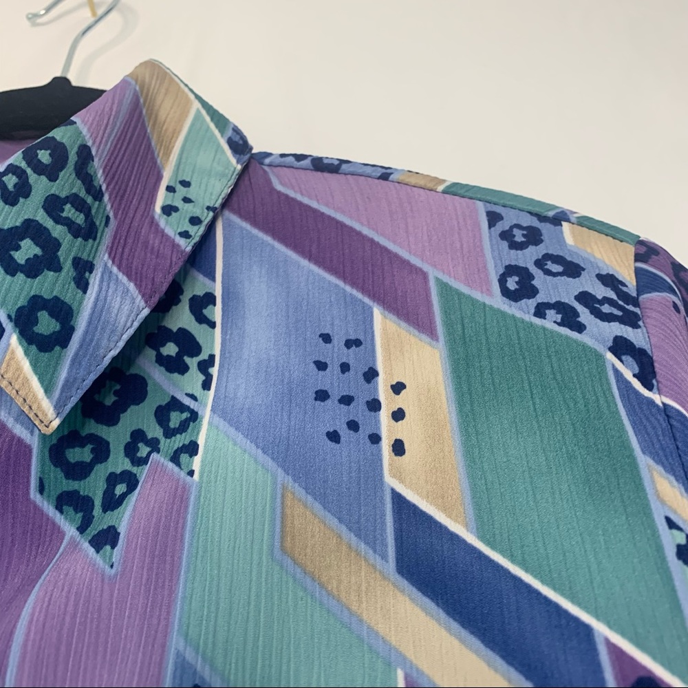 Alia-Multicolored collared tribal print button up shirt.